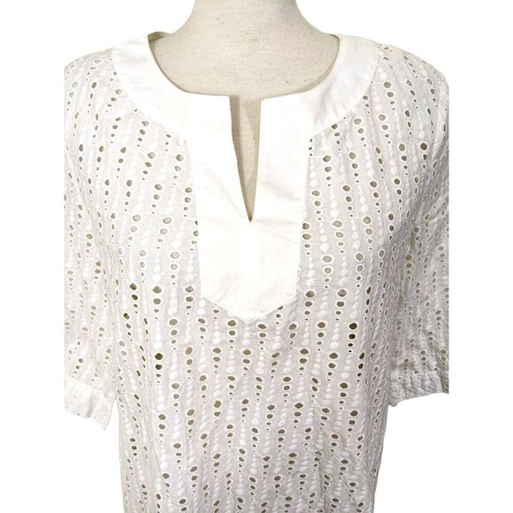 Liz Claiborne White Eyelet Blouse Womens Large Cotton Romantic Cottagecore - Picture 2 of 7